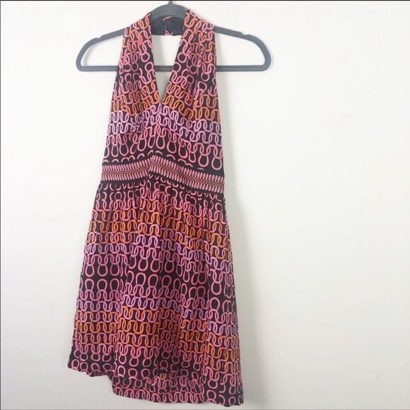 TRINA TURK | Silk Halter Dress Black Pink Orange 2 - Picture 4 of 8